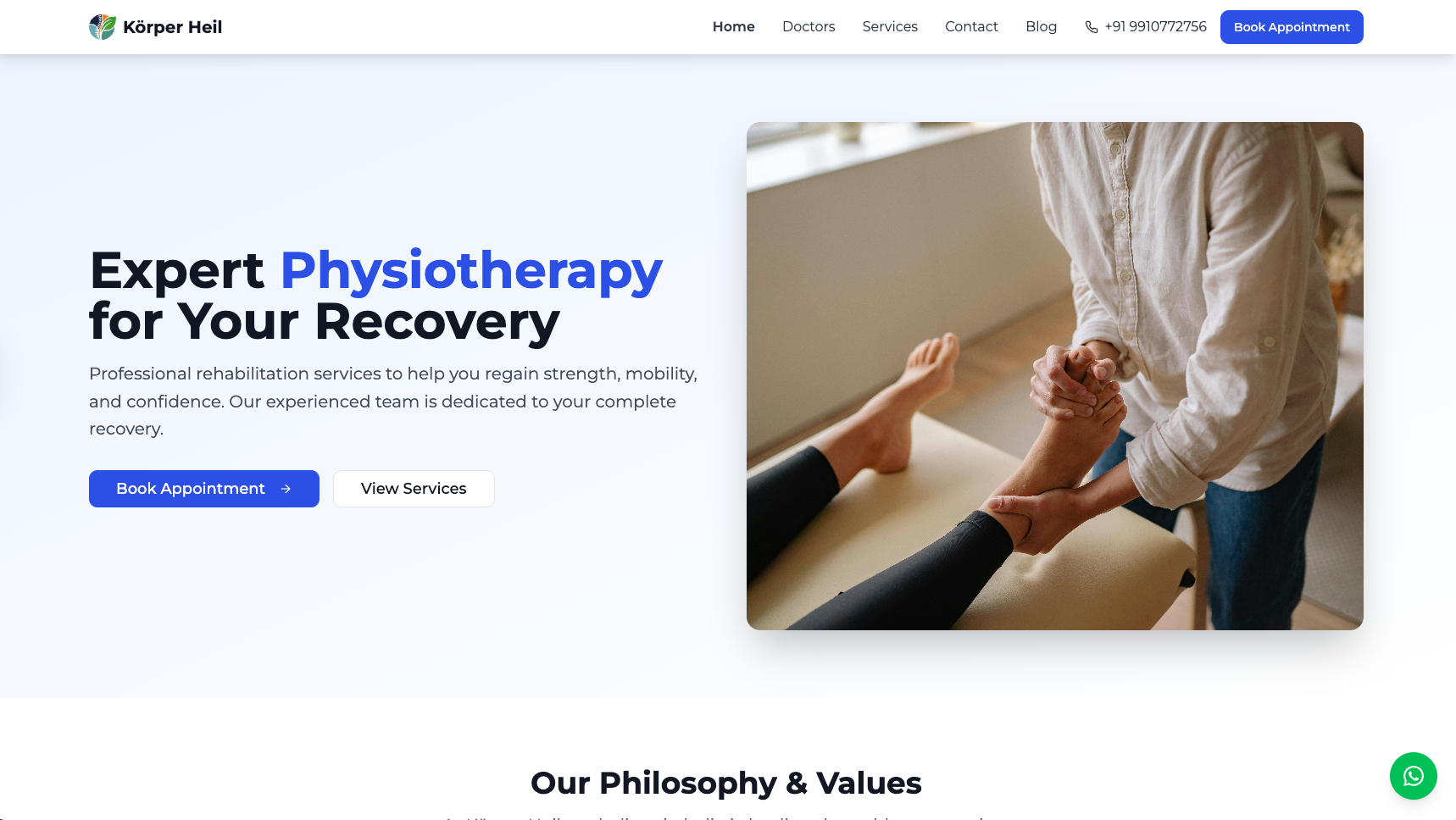 Physiotherapy website hero